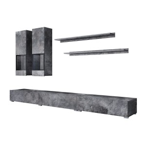 Ensemble meubles de salon RAMOS – Gris effet ardoise – Composition murale design sans LED