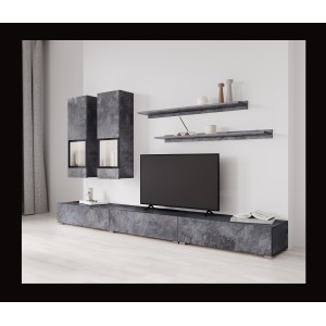 Ensemble meubles de salon RAMOS – Gris effet ardoise – Composition murale design sans LED