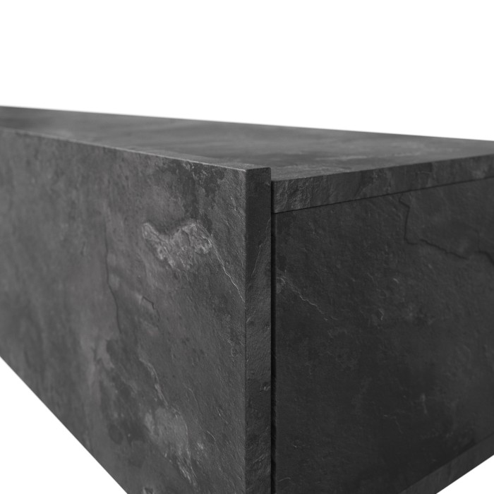 Meuble TV XL RAMOS 270 cm – Gris effet ardoise – 3 portes abattantes + 3 niches – À poser ou suspendre