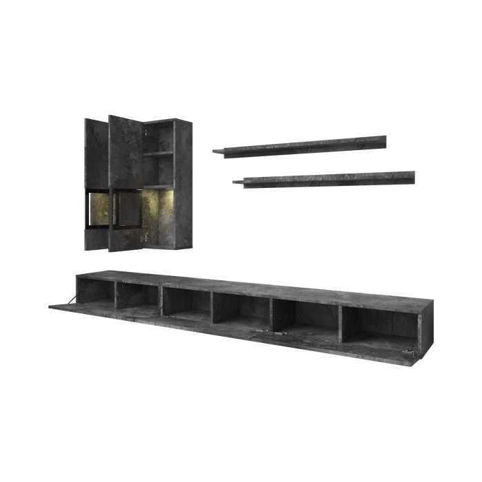 Ensemble meubles de salon RAMOS – Gris effet ardoise – LED multicolores intégrées