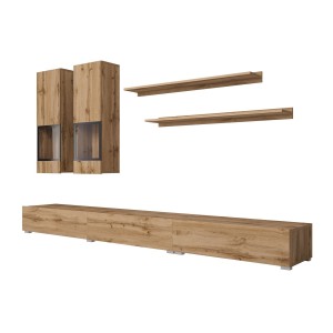 Ensemble meubles de salon RAMOS – Chêne doré et noir – Design contemporain sans LED