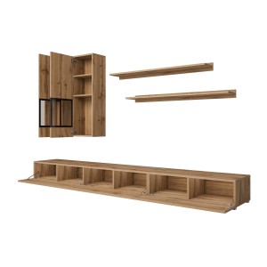 Ensemble meubles de salon RAMOS – Chêne doré et noir – Design contemporain sans LED