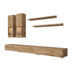 Ensemble meubles de salon RAMOS – Chêne doré et noir – LED multicolore intégrée – Style contemporain