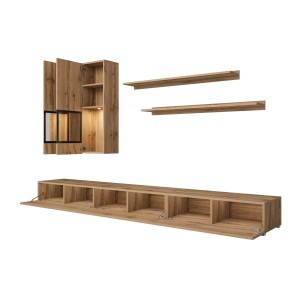 Ensemble meubles de salon RAMOS – Chêne doré et noir – LED multicolore intégrée – Style contemporain