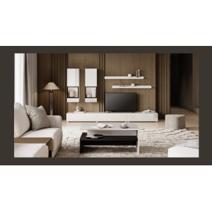 Ensemble de 7 meubles de salon collection RAMOS. Couleur blanc brillant.