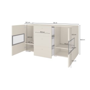 Ensemble de 7 meubles de salon collection RAMOS. Couleur blanc brillant.