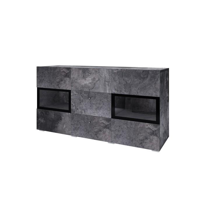 Ensemble salon complet RAMOS – Effet ardoise – 7 meubles avec LED multicolore intégrée