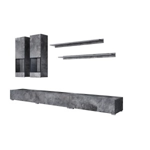 Ensemble salon complet RAMOS – Effet ardoise – 7 meubles avec LED multicolore intégrée