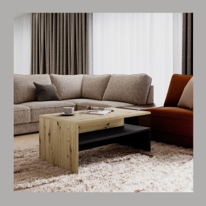 Ensemble salon complet RAMOS – Chêne et noir – 7 meubles avec LED multicolore intégrée