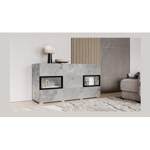 Ensemble salon complet RAMOS – Effet béton – 7 meubles avec LED multicolore intégrée