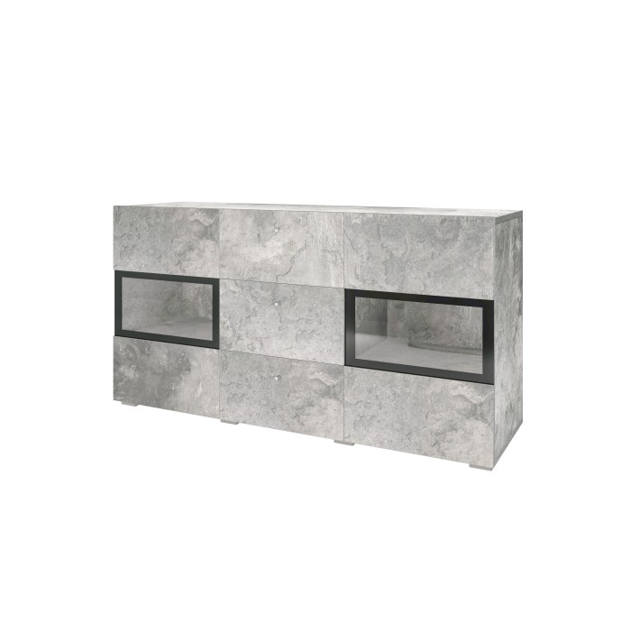 Ensemble salon complet RAMOS – Effet béton – 7 meubles avec LED multicolore intégrée