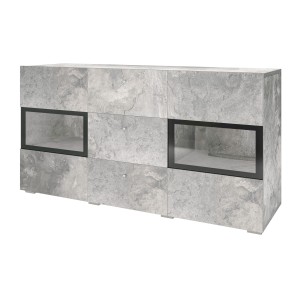 Ensemble salon complet RAMOS – Effet béton – 7 meubles avec LED multicolore intégrée