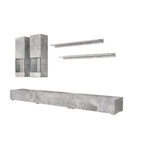 Ensemble salon complet RAMOS – Effet béton – 7 meubles avec LED multicolore intégrée