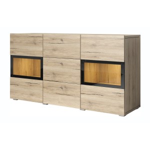 Ensemble salon complet RAMOS – Chêne – 7 meubles avec LED multicolore intégrée