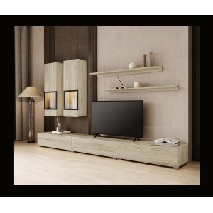 Ensemble salon complet RAMOS – Chêne – 7 meubles avec LED multicolore intégrée