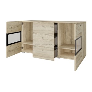 Ensemble salon complet RAMOS – Chêne – 7 meubles avec LED multicolore intégrée