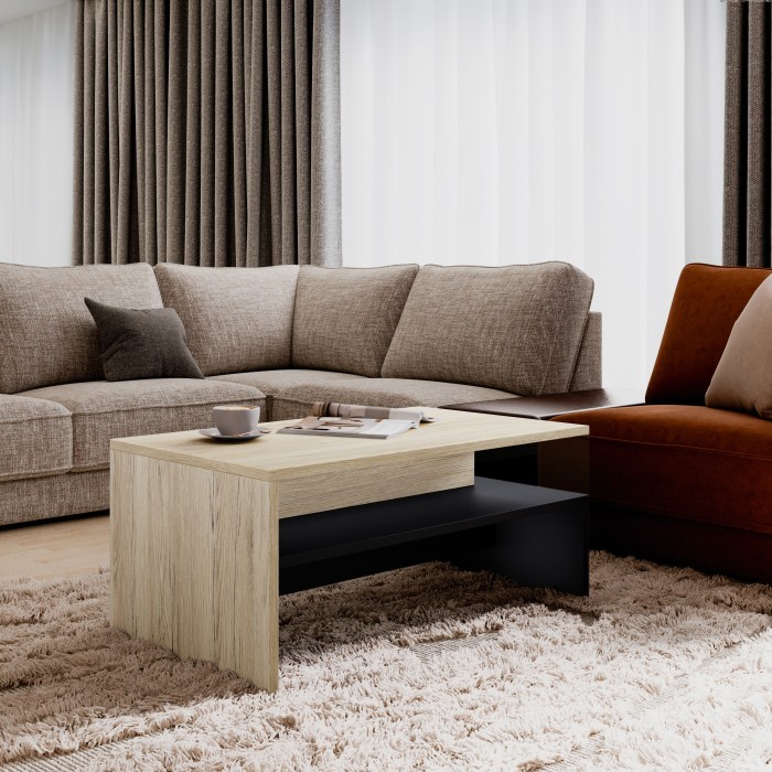 Ensemble salon complet RAMOS – Chêne – 7 meubles avec LED multicolore intégrée