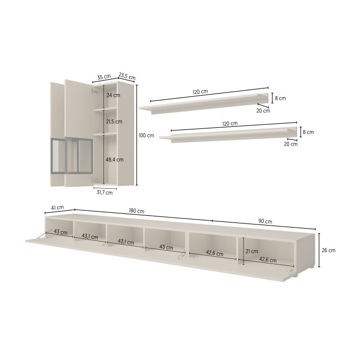 Ensemble salon complet RAMOS – Chêne – 7 meubles avec LED multicolore intégrée