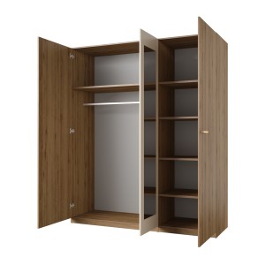Armoire 3 portes 179x215 cm – Chêne sauvage et beige sable – Avec miroir central