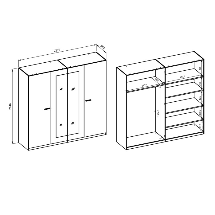 Armoire VERTIGO – 4 portes avec miroir – 228x215 cm – Chêne sauvage et beige sable
