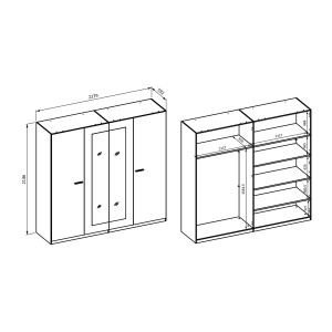 Armoire VERTIGO – 4 portes avec miroir – 228x215 cm – Chêne sauvage et beige sable