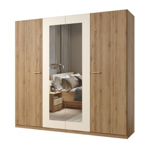 Armoire VERTIGO – 4 portes avec miroir – 228x215 cm – Chêne sauvage et beige sable