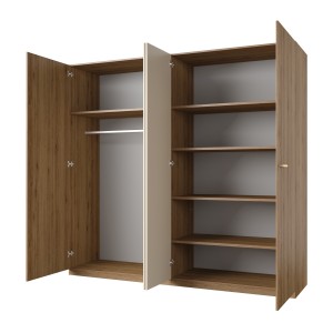 Armoire VERTIGO – 4 portes avec miroir – 228x215 cm – Chêne sauvage et beige sable