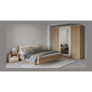 Armoire VERTIGO – 4 portes avec miroir – 228x215 cm – Chêne sauvage et beige sable