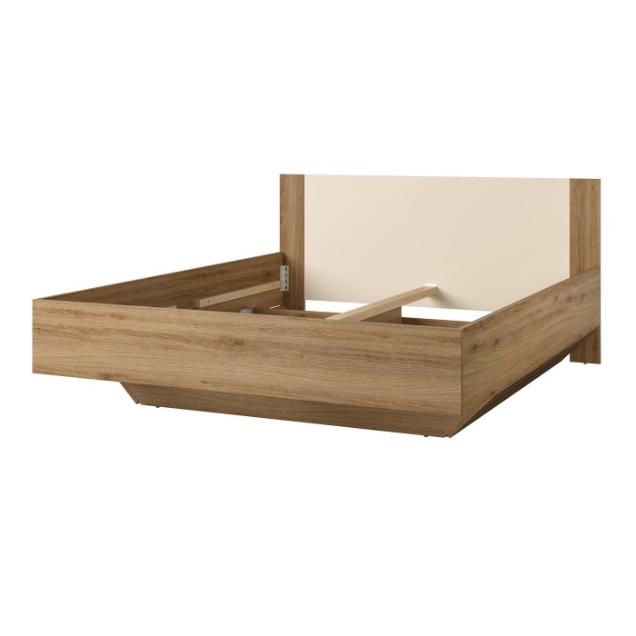 Lit VERTIGO – 160x200 cm – Chêne sauvage et beige sable – Sans sommier – Pied de lit design