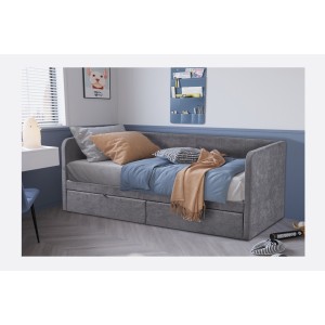 Lit PARME 90x200 cm – Tissu gris – Sommier inclus – Design moderne et structure robuste