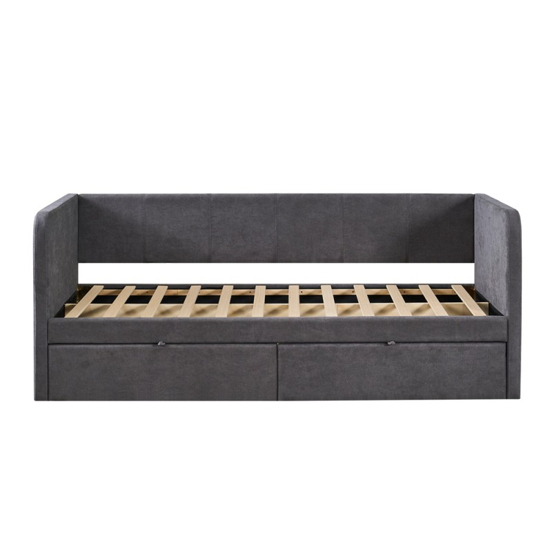 Lit PARME 90x200 cm – Tissu gris – Sommier inclus – Design moderne et structure robuste