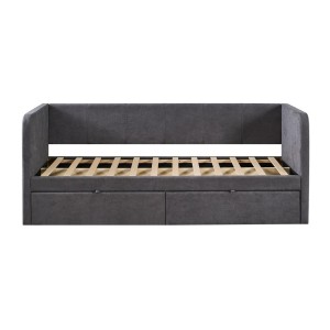 Lit PARME 90x200 cm – Tissu gris – Sommier inclus – Design moderne et structure robuste