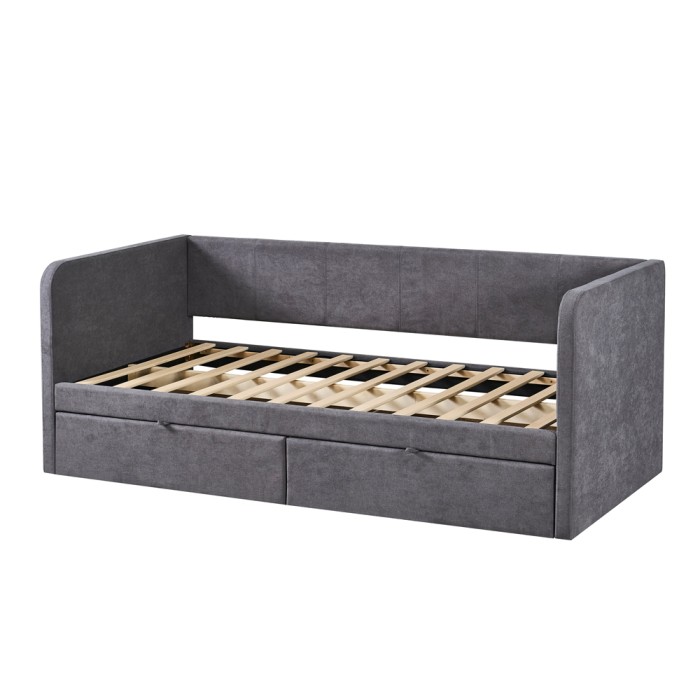 Lit PARME 90x200 cm – Tissu gris – Sommier inclus – Design moderne et structure robuste