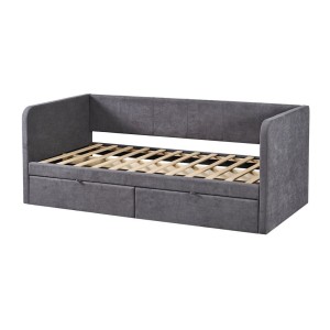 Lit PARME 90x200 cm – Tissu gris – Sommier inclus – Design moderne et structure robuste