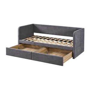 Lit PARME 90x200 cm – Tissu gris – Sommier inclus – Design moderne et structure robuste