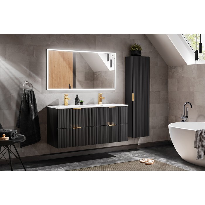 Colonne salle de bain NOXERA – 1 porte – Noir mat – Design rainuré et poignées personnalisables 