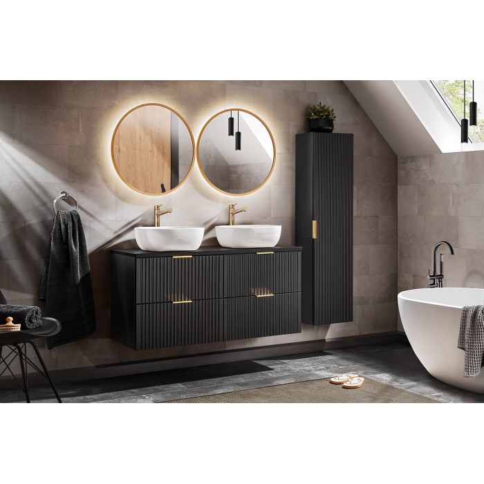 Colonne salle de bain NOXERA – 1 porte – Noir mat – Design rainuré et poignées personnalisables 