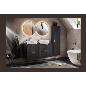 Colonne salle de bain NOXERA – 1 porte – Noir mat – Design rainuré et poignées personnalisables 