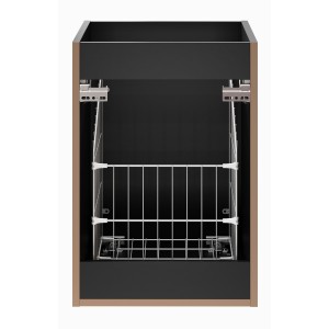 Meuble de rangement NOXERA – 40 cm – Panier à linge intégré – Noir mat – Design rainuré 