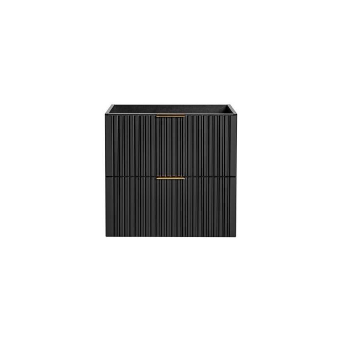 Meuble sous vasque NOXERA – 60 cm – 2 tiroirs – Noir mat – Design rainuré suspendu 
