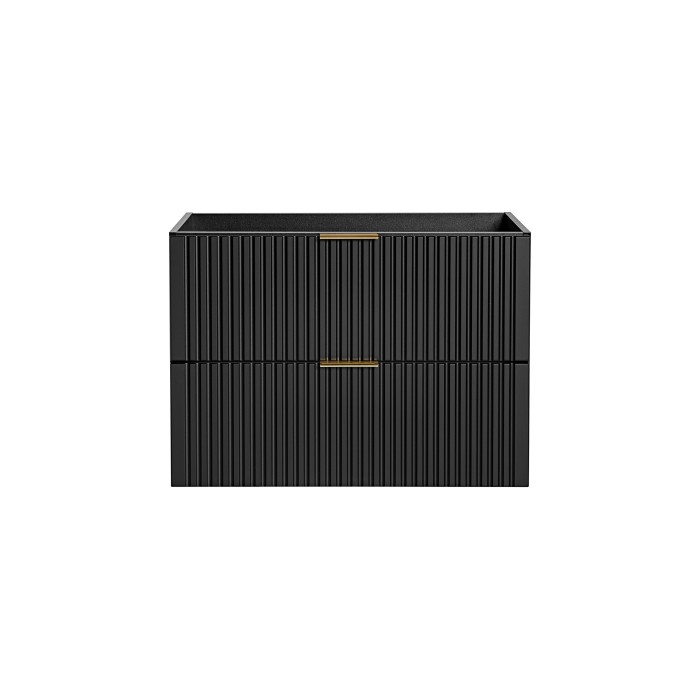 Meuble sous vasque NOXERA – 80 cm – 2 tiroirs – Noir mat – Finition rainurée suspendue 