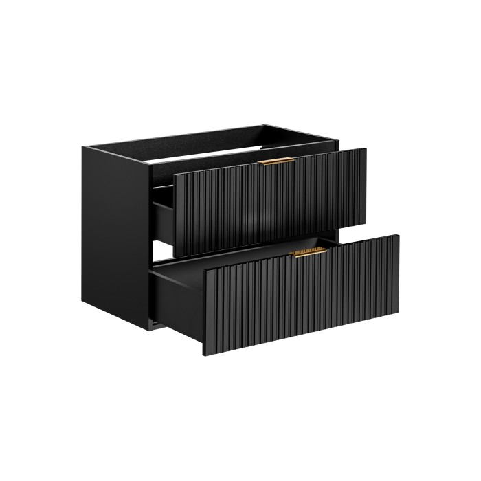 Meuble sous vasque NOXERA – 80 cm – 2 tiroirs – Noir mat – Finition rainurée suspendue 