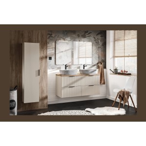 Colonne de salle de bain suspendue NOXERA – 1 porte – Beige mat – Hauteur 140 cm 