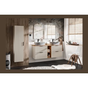 Colonne de salle de bain suspendue NOXERA – 1 porte – Beige mat – Hauteur 140 cm 