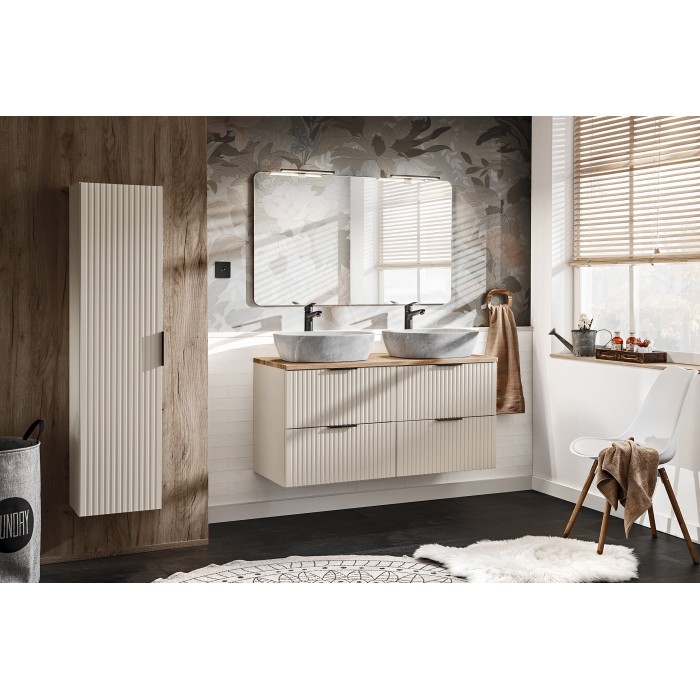 Meuble sous vasque NOXERA – 60 cm – 2 tiroirs – Beige mat – Meuble suspendu moderne 