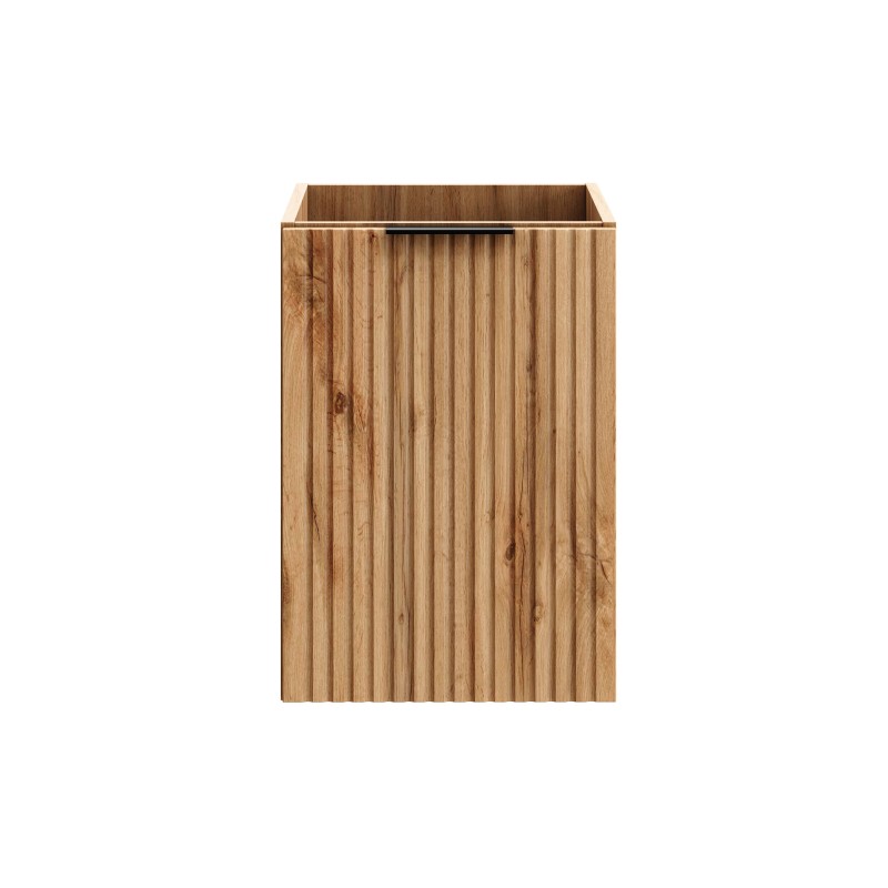 Meuble de rangement NOXERA – 40 cm – Avec panier à linge – Coloris chêne wotan – Meuble suspendu 