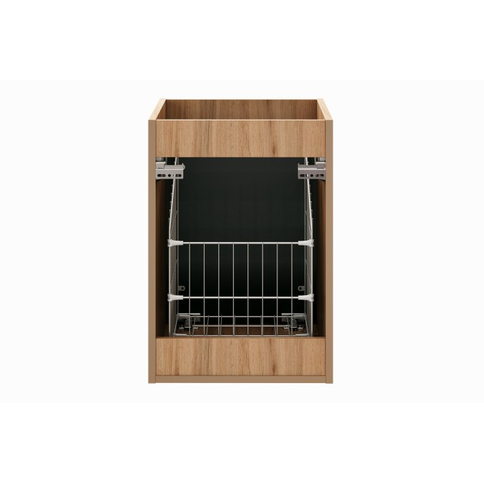 Meuble de rangement NOXERA – 40 cm – Avec panier à linge – Coloris chêne wotan – Meuble suspendu 