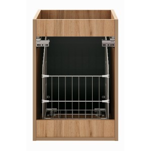 Meuble de rangement NOXERA – 40 cm – Avec panier à linge – Coloris chêne wotan – Meuble suspendu 