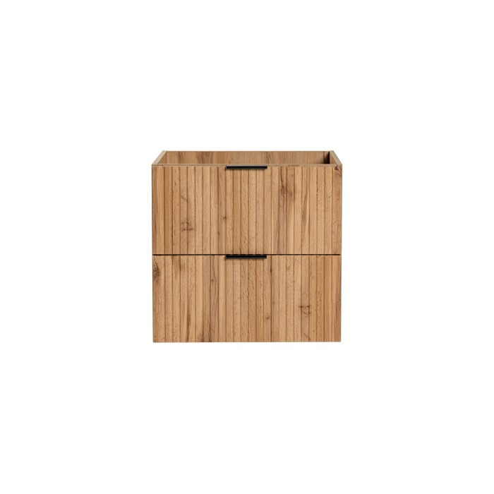 Meuble sous vasque NOXERA – 60 cm – 2 tiroirs – Coloris chêne wotan – Meuble suspendu moderne 