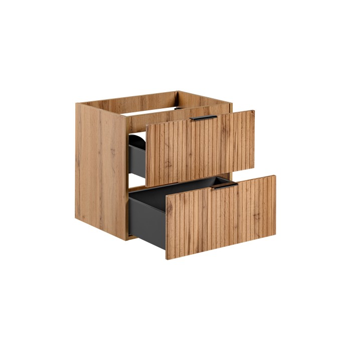 Meuble sous vasque NOXERA – 60 cm – 2 tiroirs – Coloris chêne wotan – Meuble suspendu moderne 